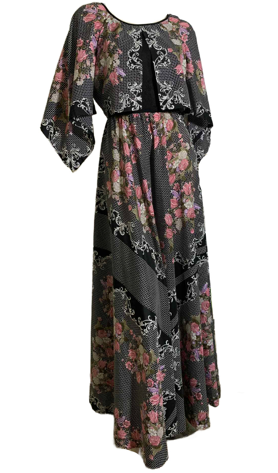 pink rose black maxi dress black grunge vintage pink rose long bongo
