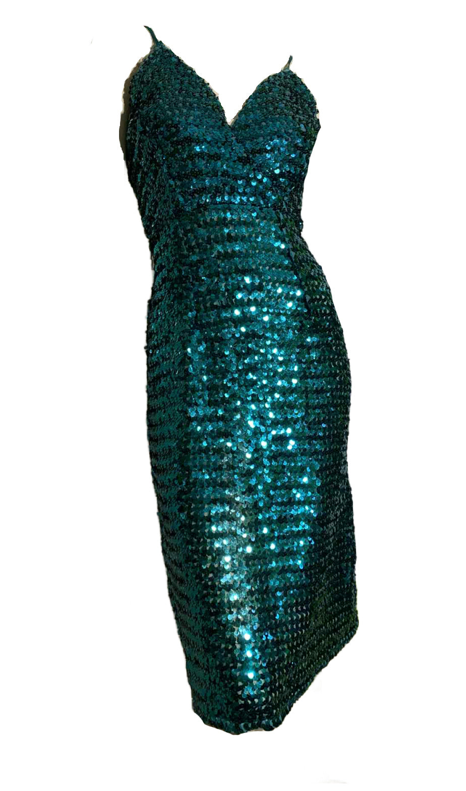 Disco Glam Turquoise Sequined Dress circa 1980s