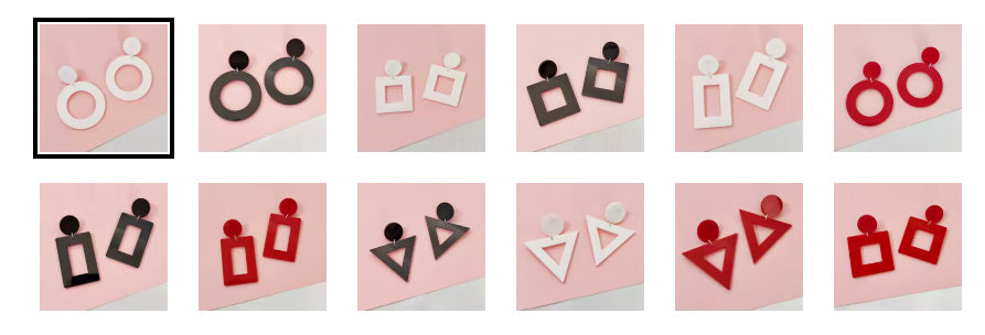 Mony- the Op Art Shaped Dangle Earrings 3 Colors 4 Shapes Red White Black