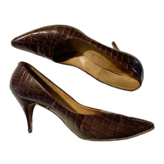 Classic Bark Brown Alligator High Heel Shoes circa 1960s 6N