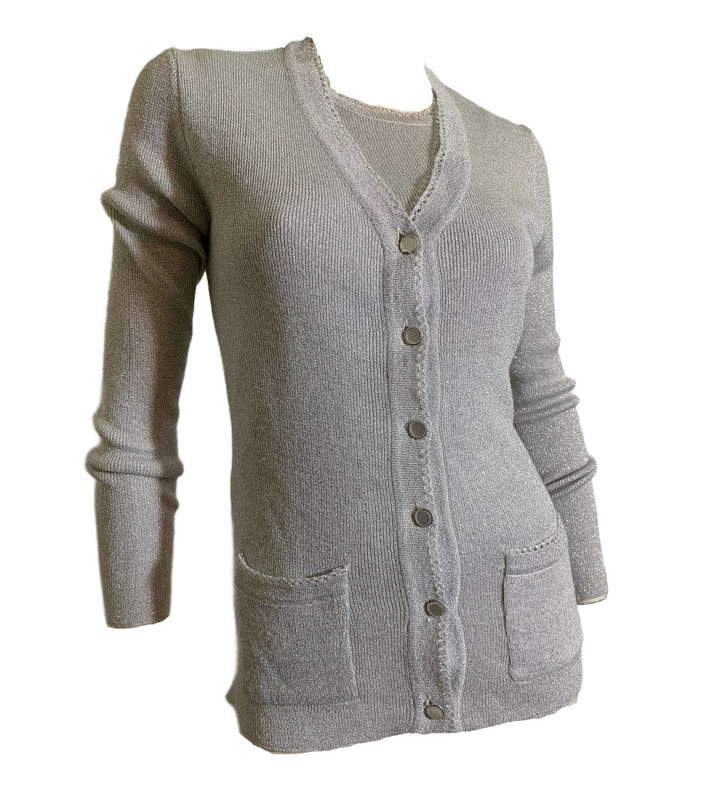Metallic Silver Knit Cardigan and Tank Set circa 1970s