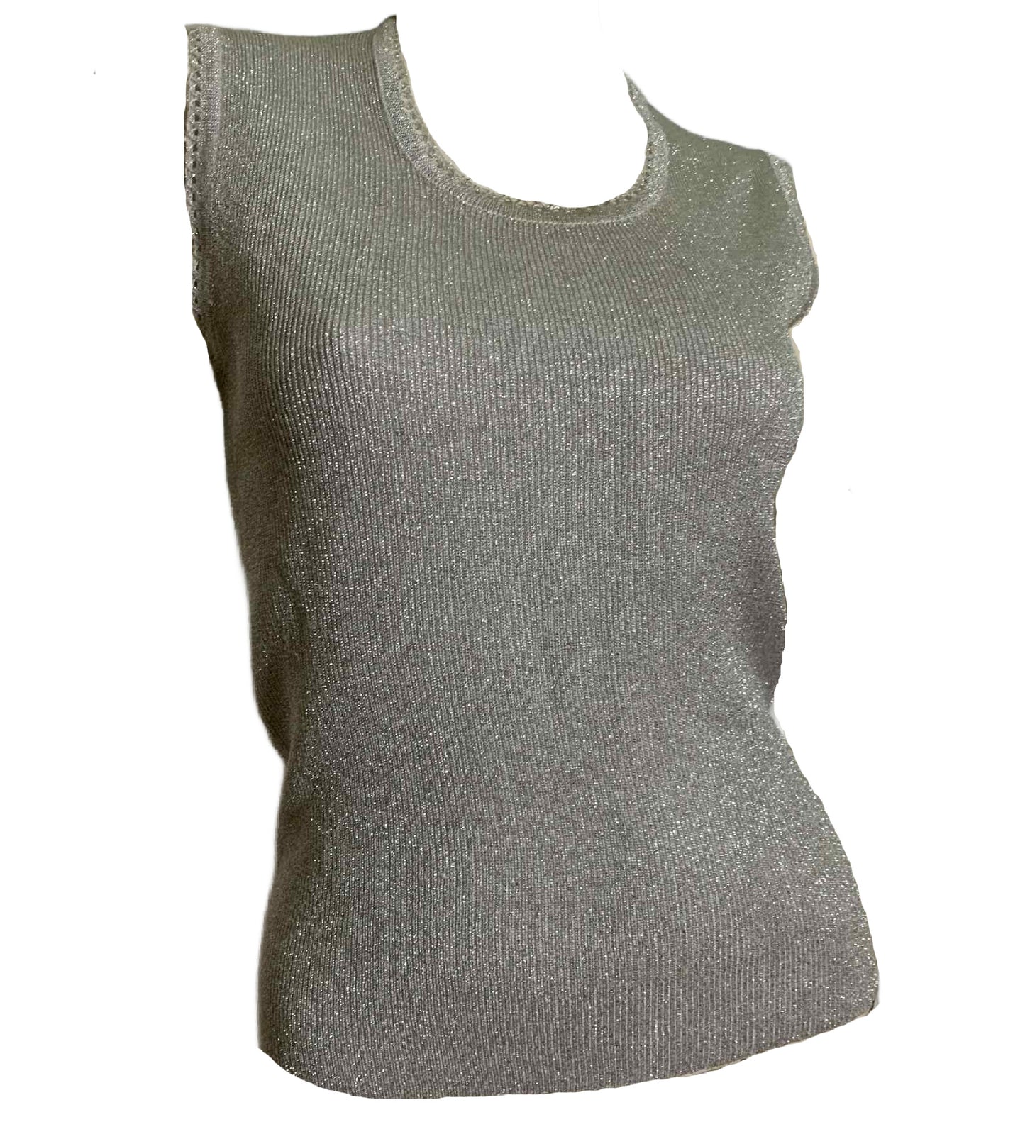 Metallic Silver Knit Cardigan and Sleeveless Shell Twinset circa 1970s