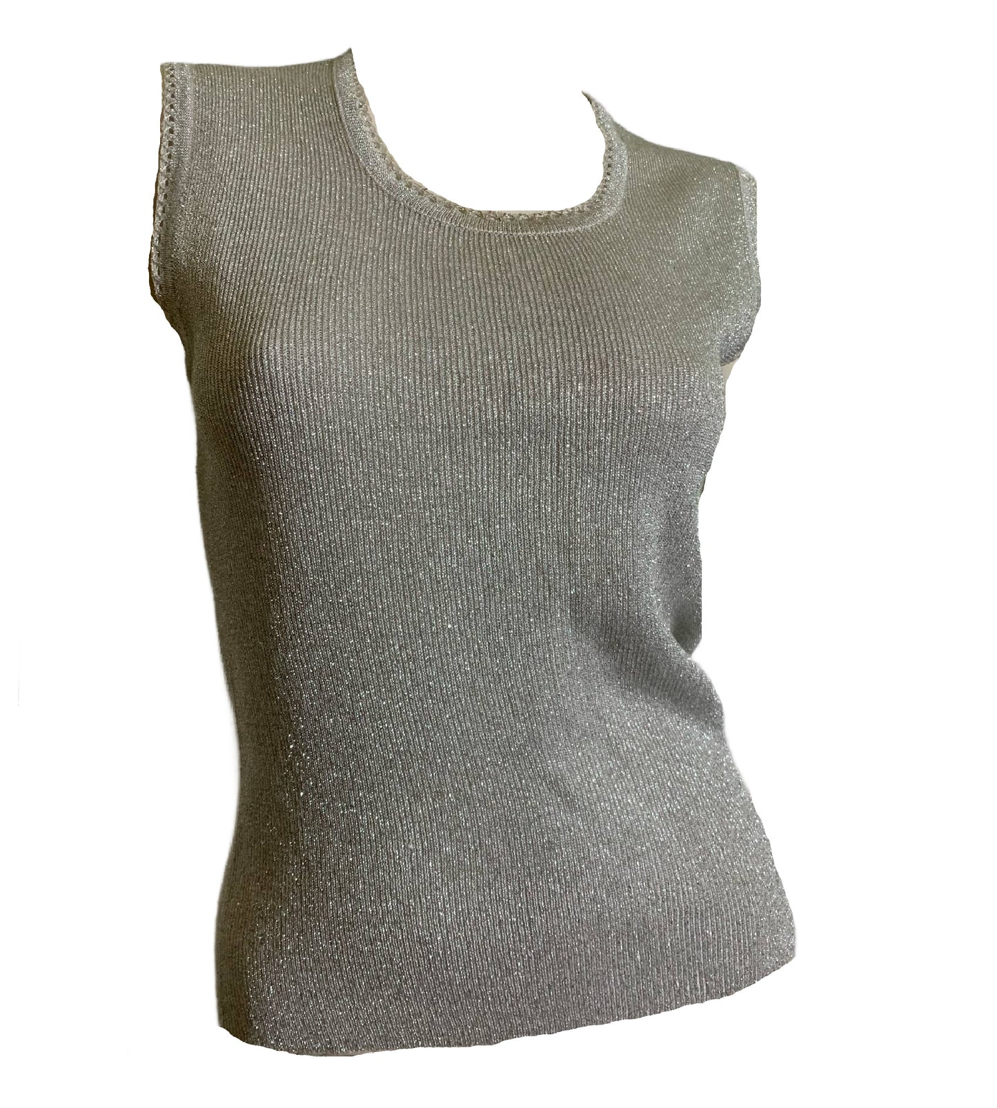 Metallic Silver Knit Cardigan and Tank Set circa 1970s