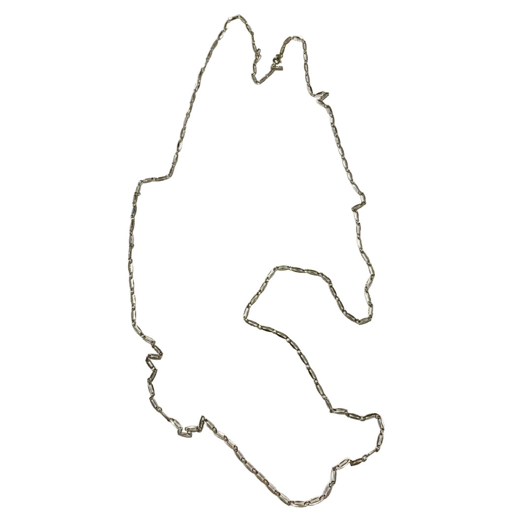 Silver Tone Metal Oval Link Super Long Layering Necklace circa 1970s