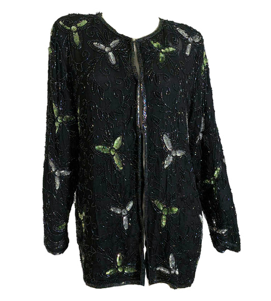 Midnight Blue Silk Beaded and Sequined Jacket Plus circa 1980s