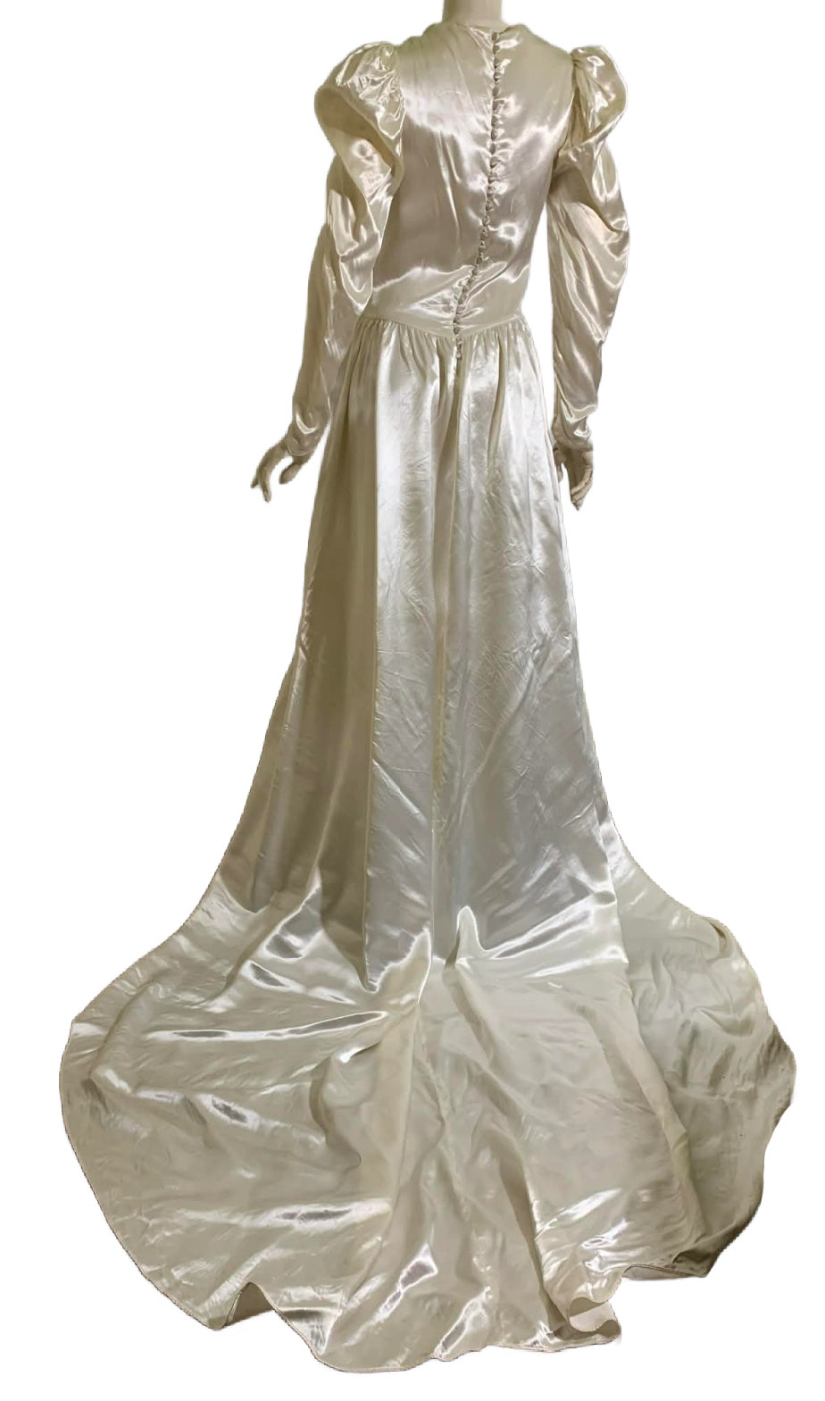 Sweetheart Neckline Slipper Satin Soft White Wedding Dress circa 1940s