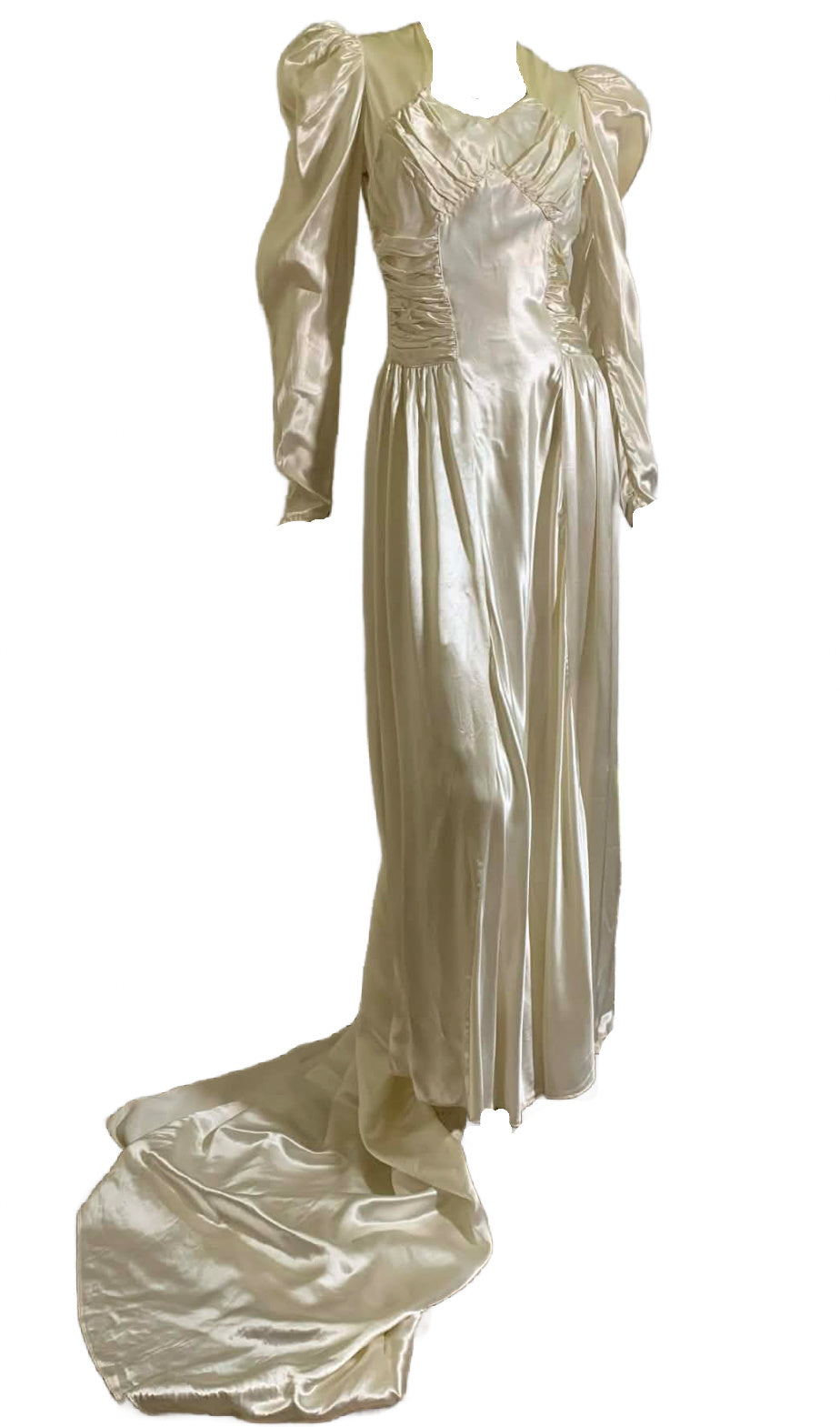 1940s bridal dresses Sweetheart Neckline Slipper Satin Soft White Wedding Dress circa 1940s