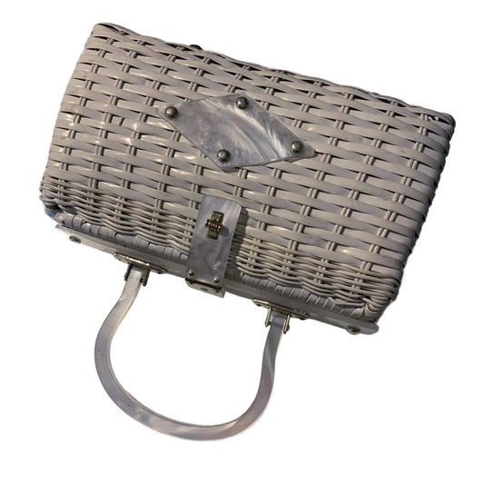 Lucite Trimmed White Wicker Handbag circa 1960s