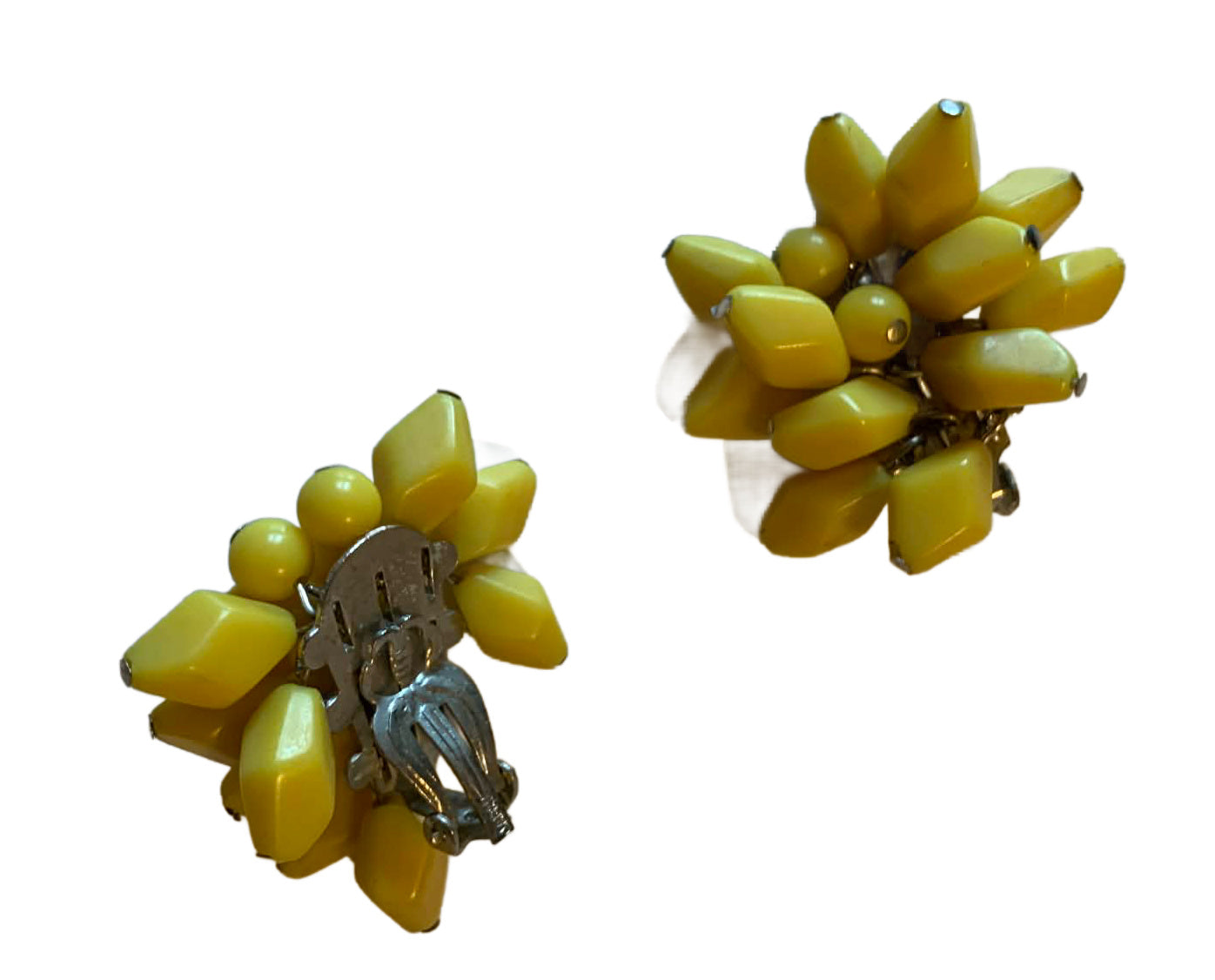 Banana Yellow Dangling Bead Clip Earrings circa 1950s