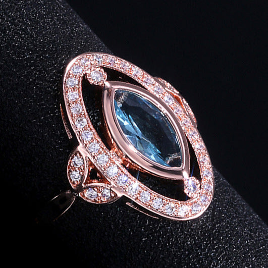 Faux Aquamarine Crystal and Marcasite Ring