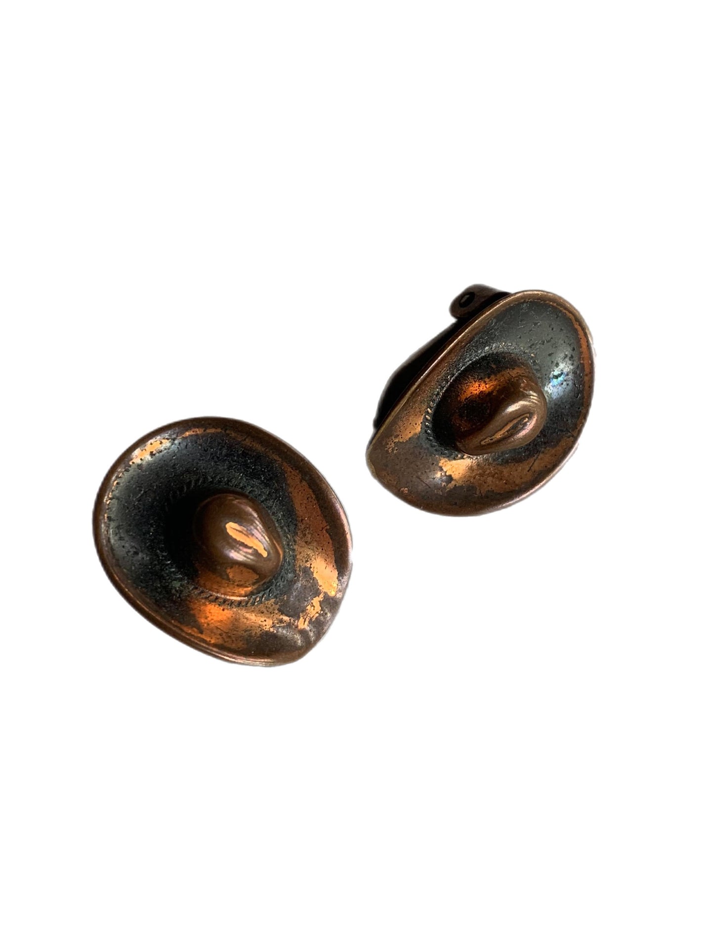 Western Cowboy Hat Copper Clip Earrings circa 1940s