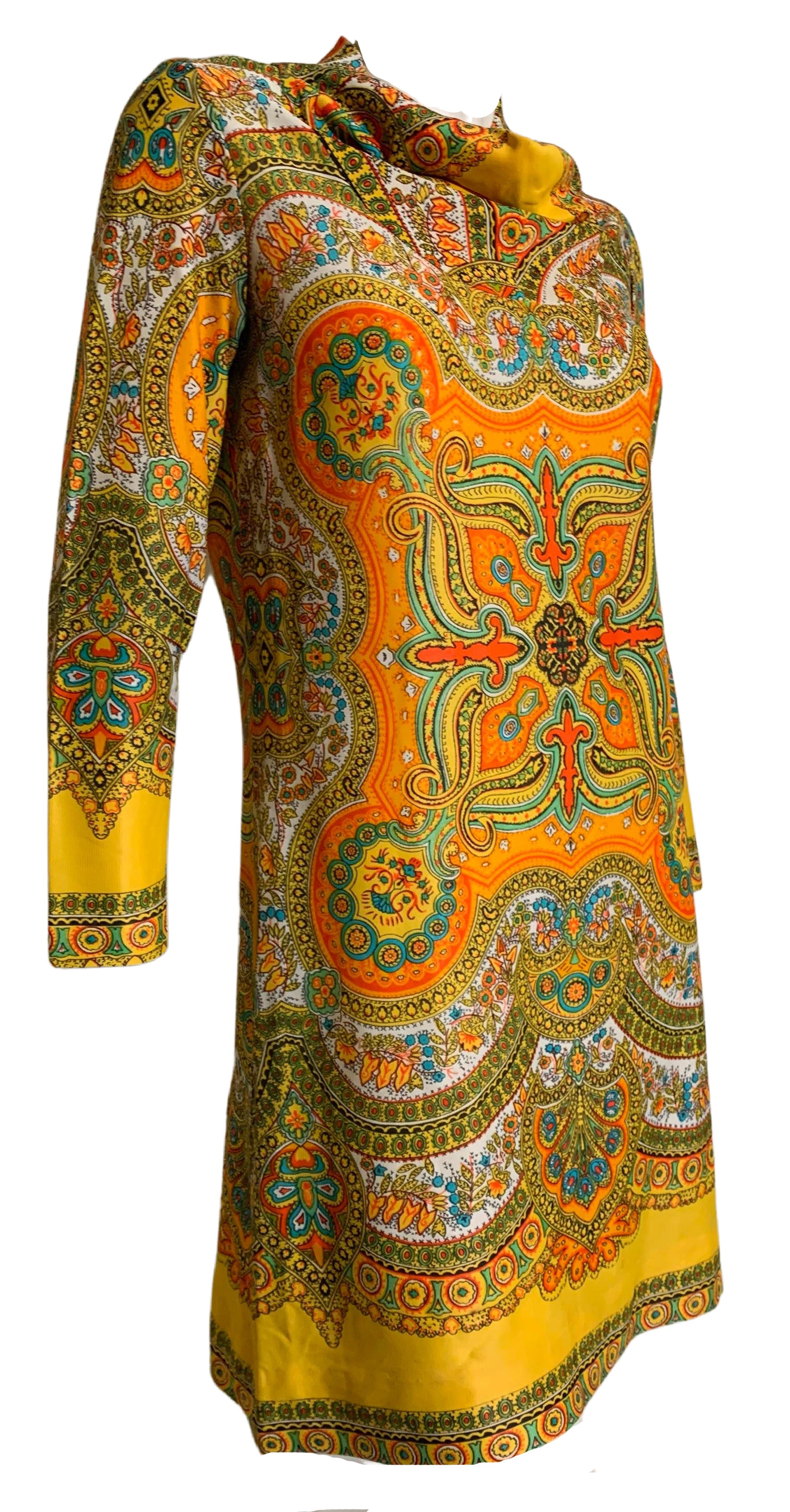 Persian Print Jersey Nylon Mini Dress circa 1970s Persian Print Jersey Nylon Mini Dress circa 1970s
