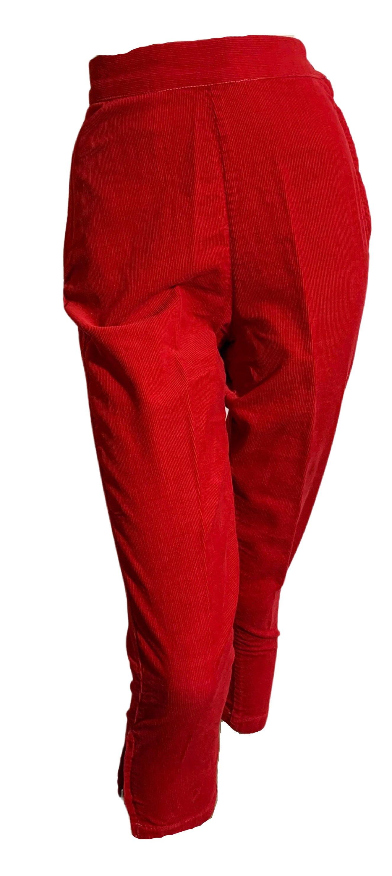Lipstick Red Corduroy Zip Cuff Pedal Pushers circa 1960s