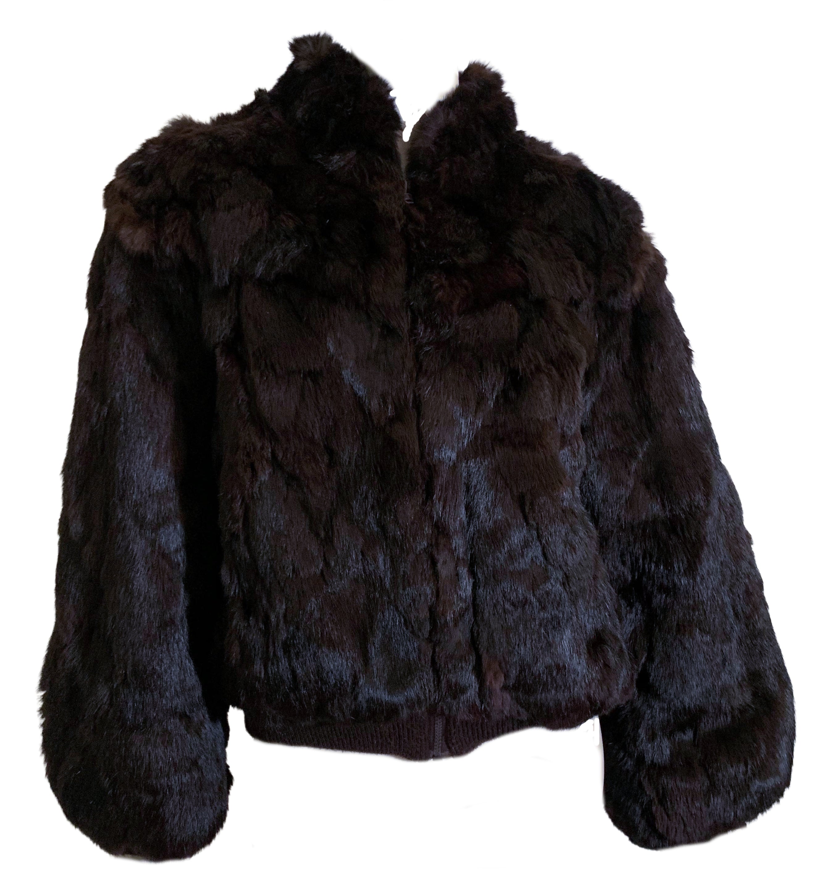 No Label Glossy Deep Brown Rabbit Fur Jacket Circa 1980s