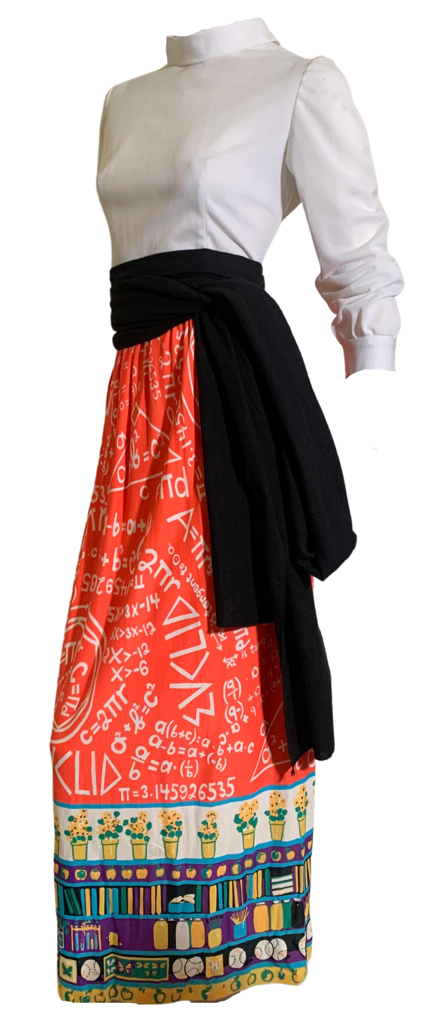Euclidean Geometry Teacher Novelty Print Maxi Dress circa 1960s Euclidean Geometry Teacher Novelty Print Maxi Dress circa 1960s