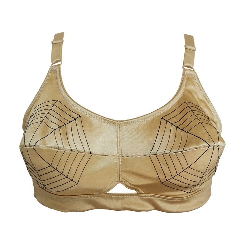 Arachne- the Golden Satin Spider Web Bullet Bra