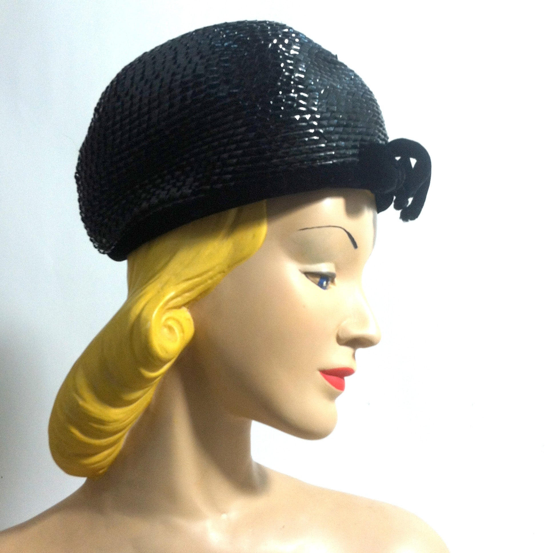 Mod Black Glossy Cello Bubble Hat circa 1960s – Dorothea
