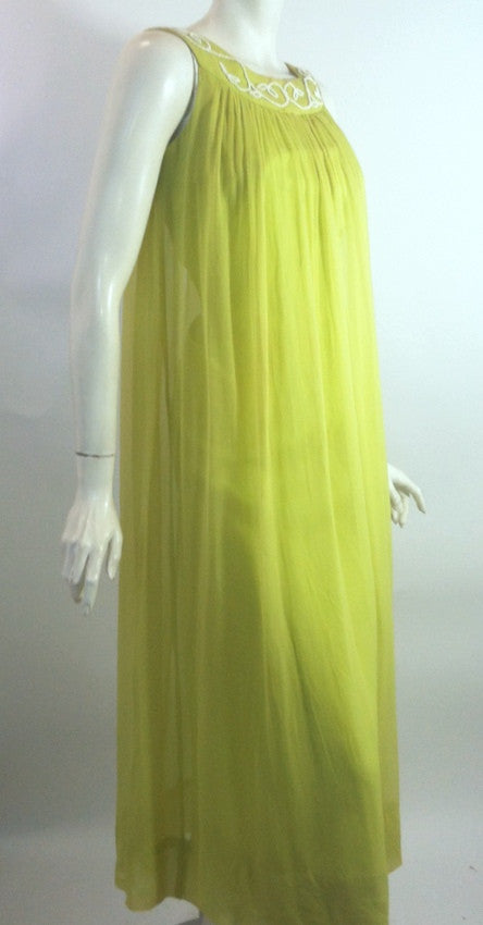 Green Goddess Chartreuse Grecian Inspired Chiffon 1960s Gown
