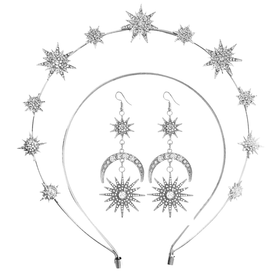 Andromeda- the Starry Celestial Halo Crown and Earrings