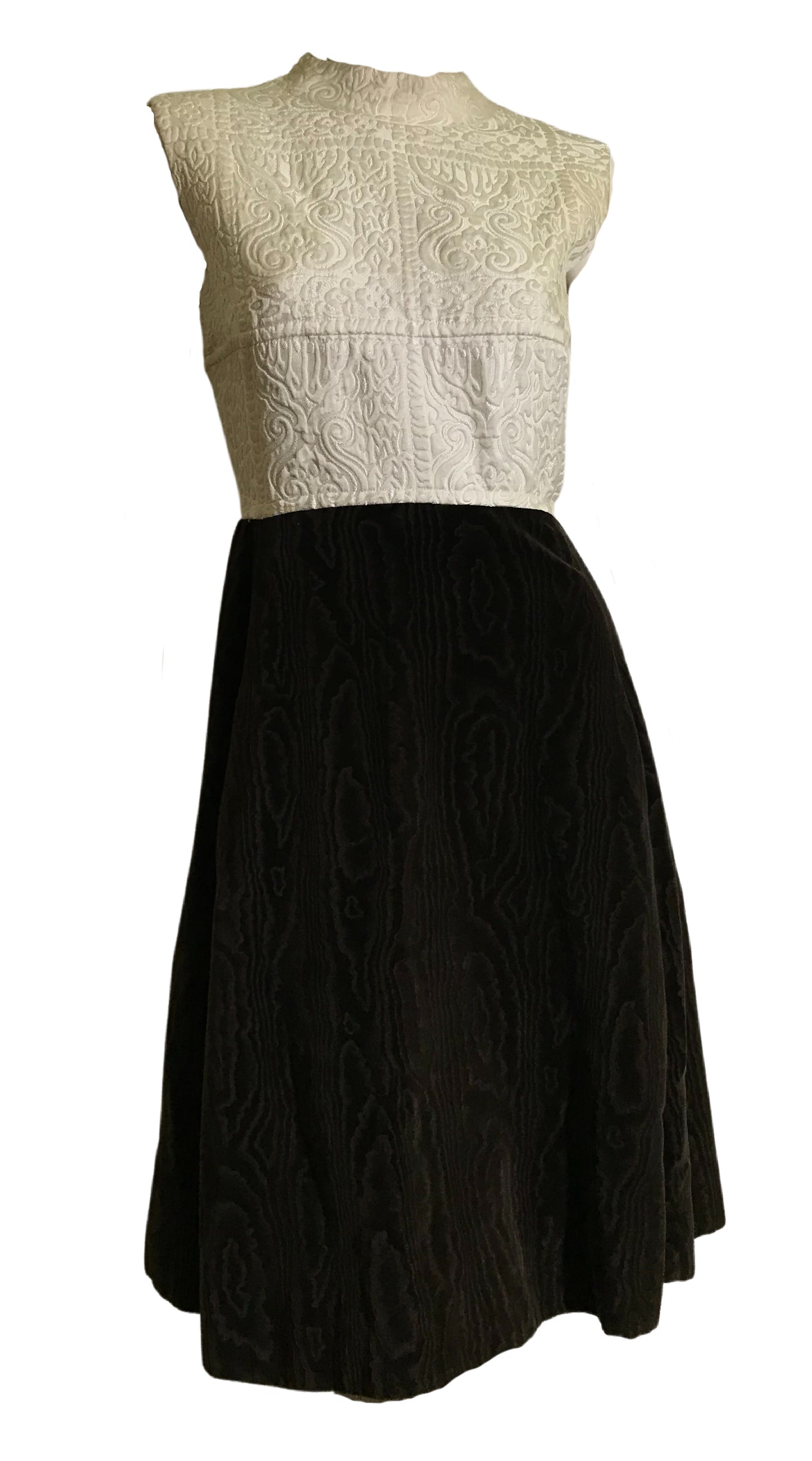 Malcolm Starr Woodgrain Brown Velvet and Sculpted Silk Bodice Dress with Matching Jacket circa 1960s