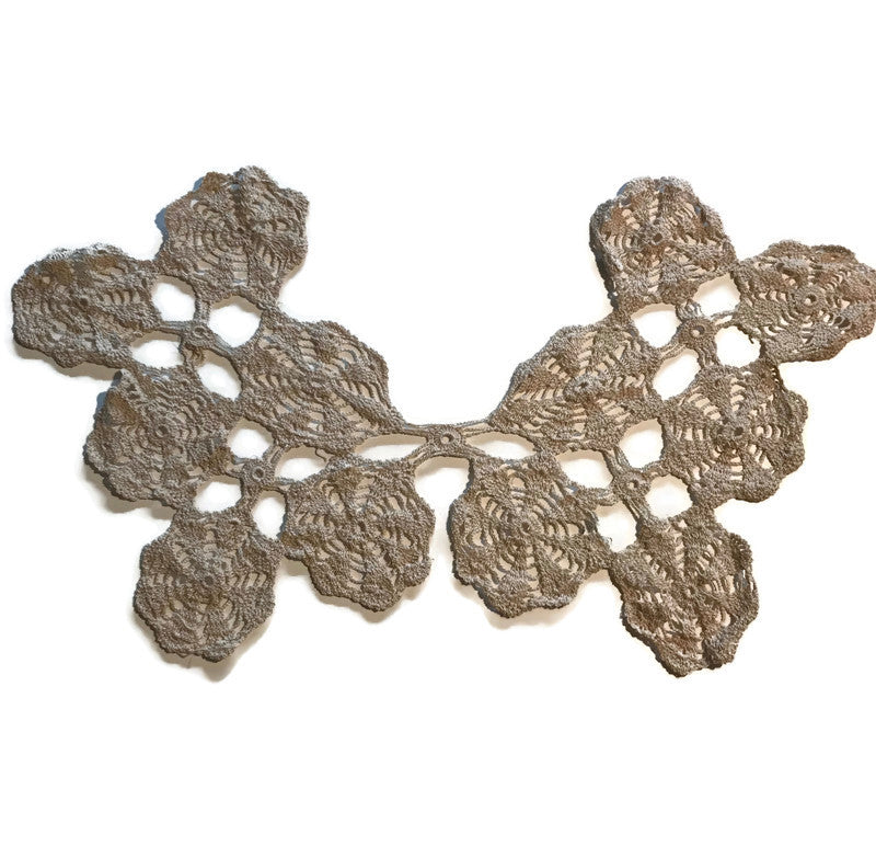 Pieced Deep Tea Stained Crocheted Collar circa 1910s