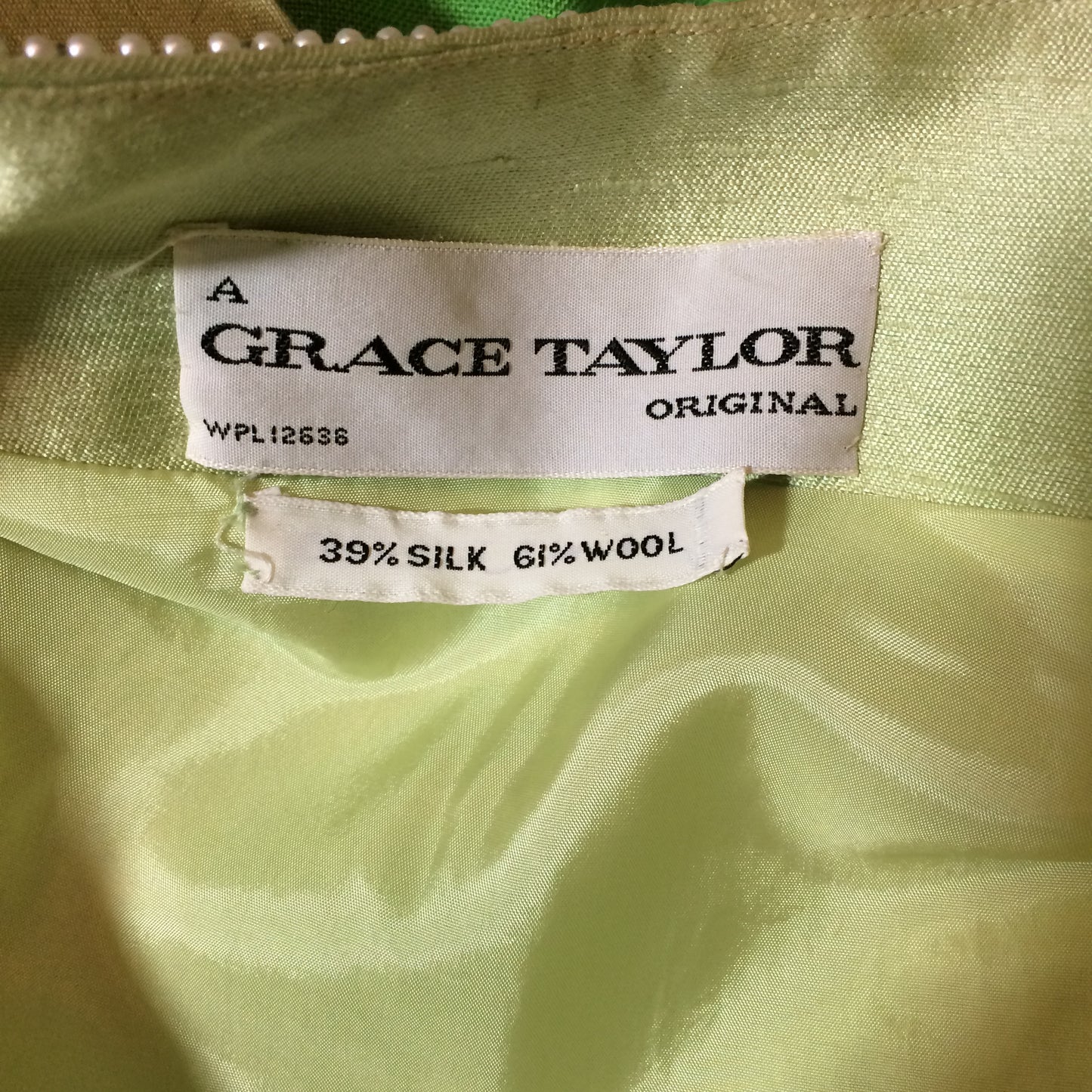 Pistachio Green Slubbed Silk Dress and Jacket with Beading circa 1960s