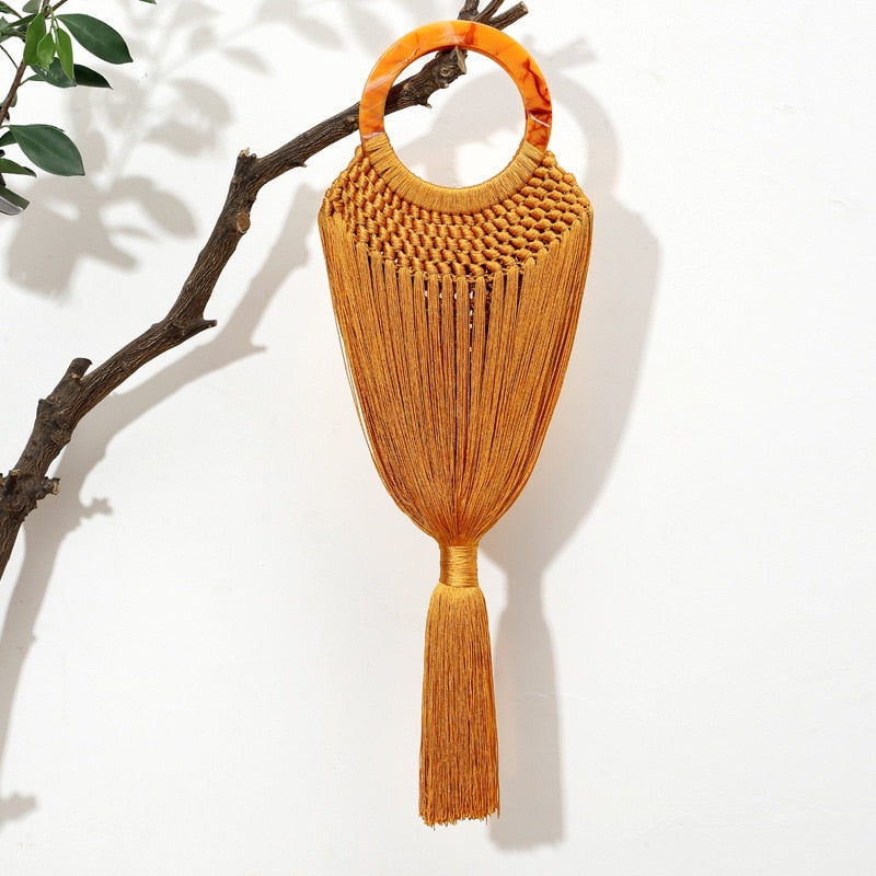 Drop- the Fringe Tasseled Acrylic Hoop Handle Handbag 5 Colors 3 Sizes