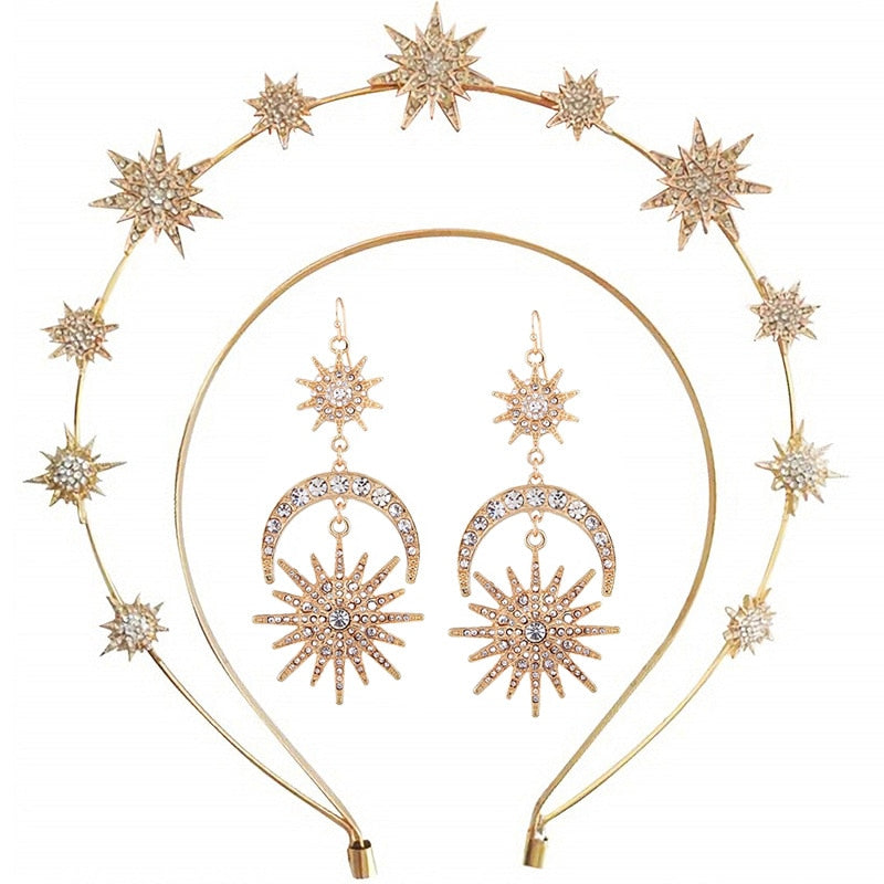 Andromeda- the Starry Celestial Halo Crown and Earrings