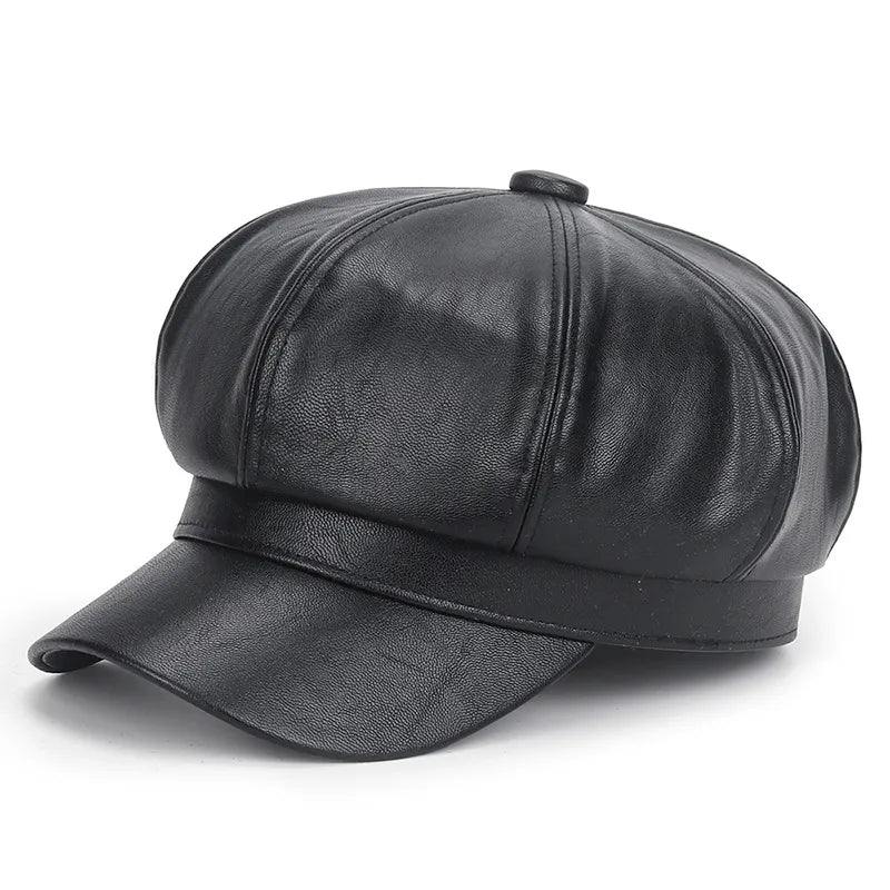 That Girl- the Faux Leather Puff Top Newsboy Cap