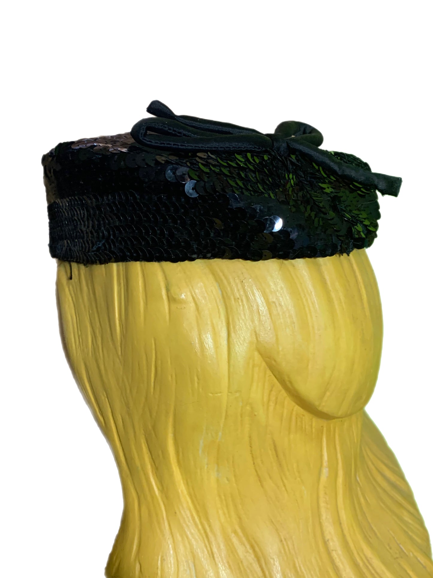 Shimmering Black Sequined Mini Cocktail Hat with Bow circa 1930s