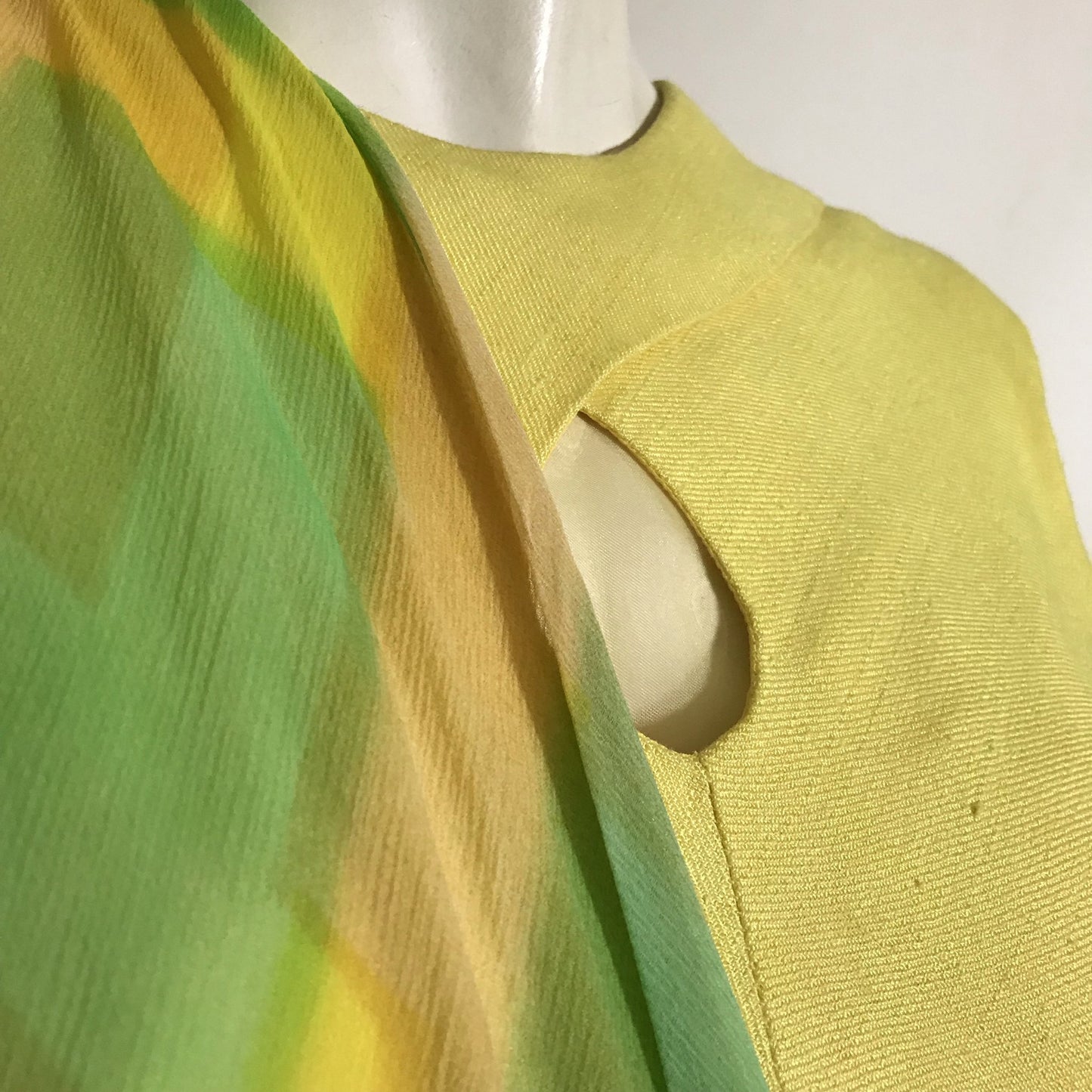 Lemony Yellow Sleeveless Dress with Keyhole Neckline and Scarf circa 1960s