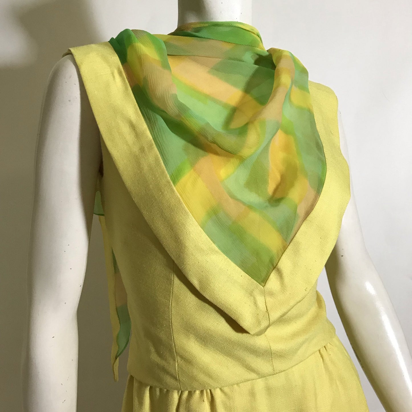 Lemony Yellow Sleeveless Dress with Keyhole Neckline and Scarf circa 1960s