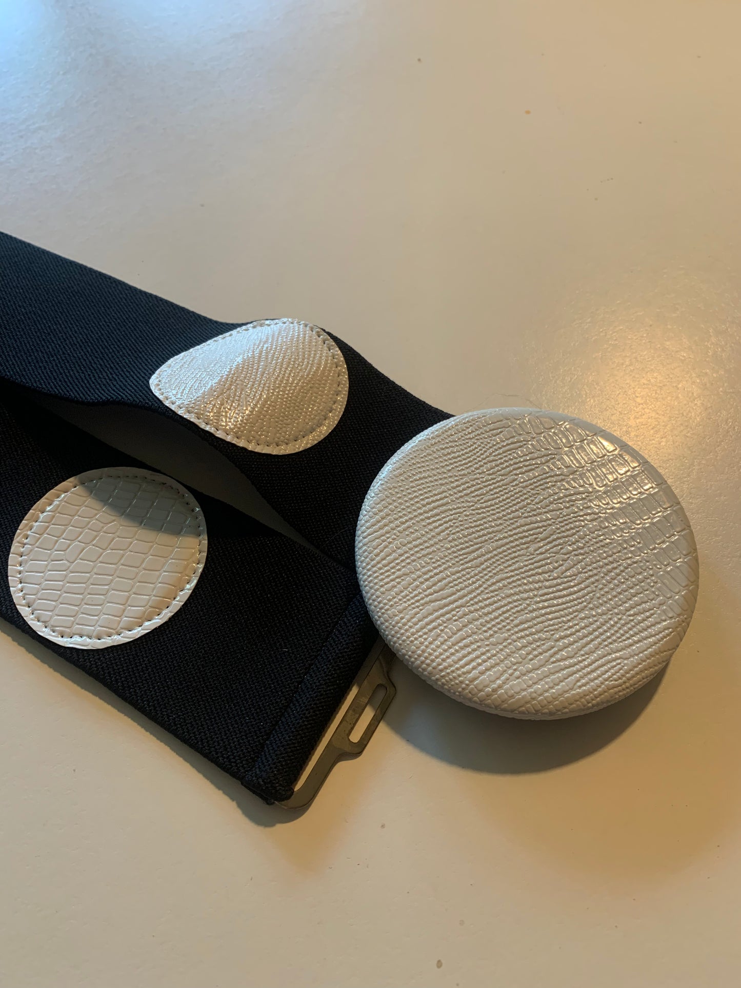 Black Wide Elastic New Wave Belt with Vinyl Dots and Circle Clasp circa 1980s