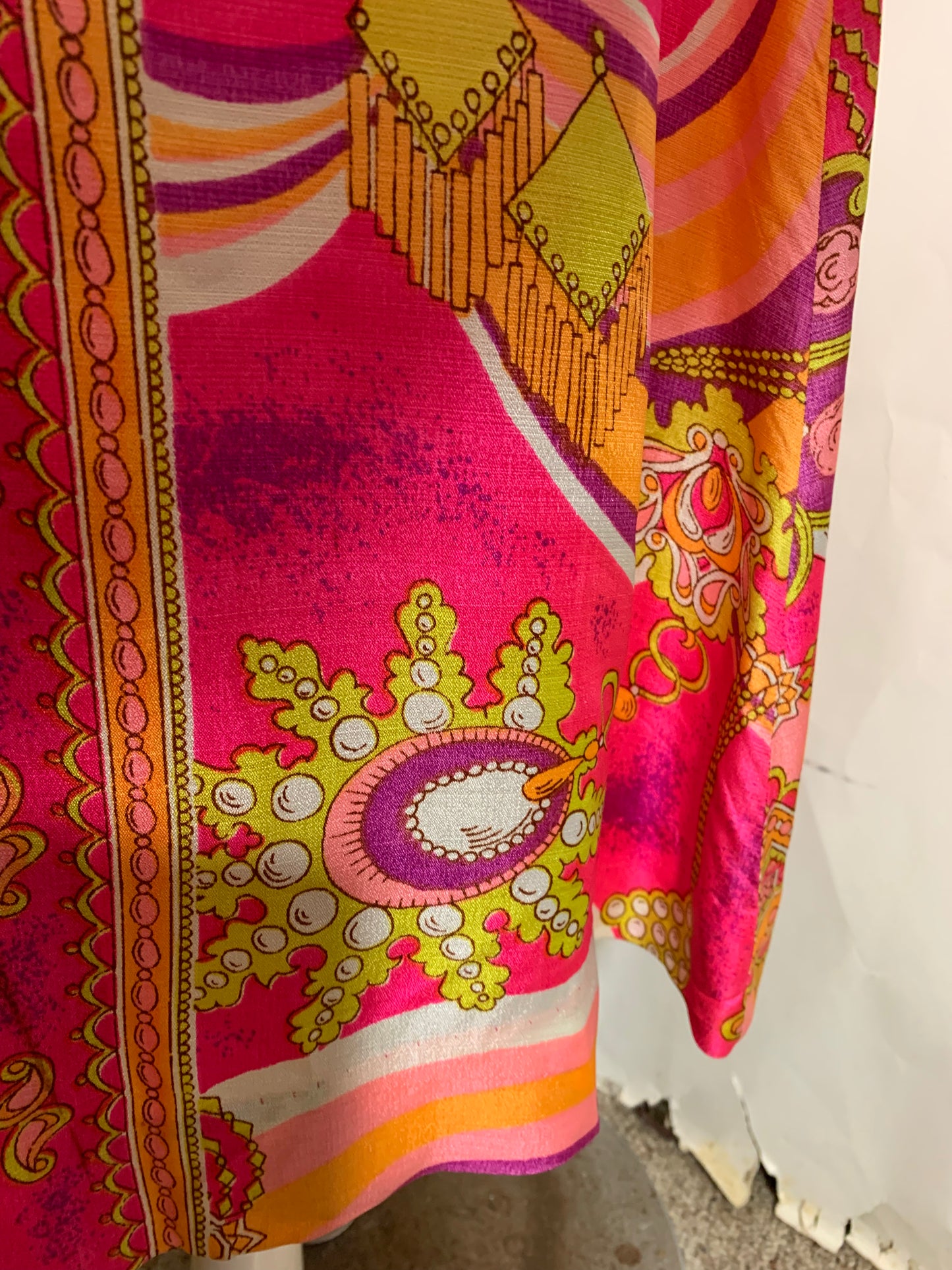Novelty Glam Jewelry Print Lounge Dress circa 1960s