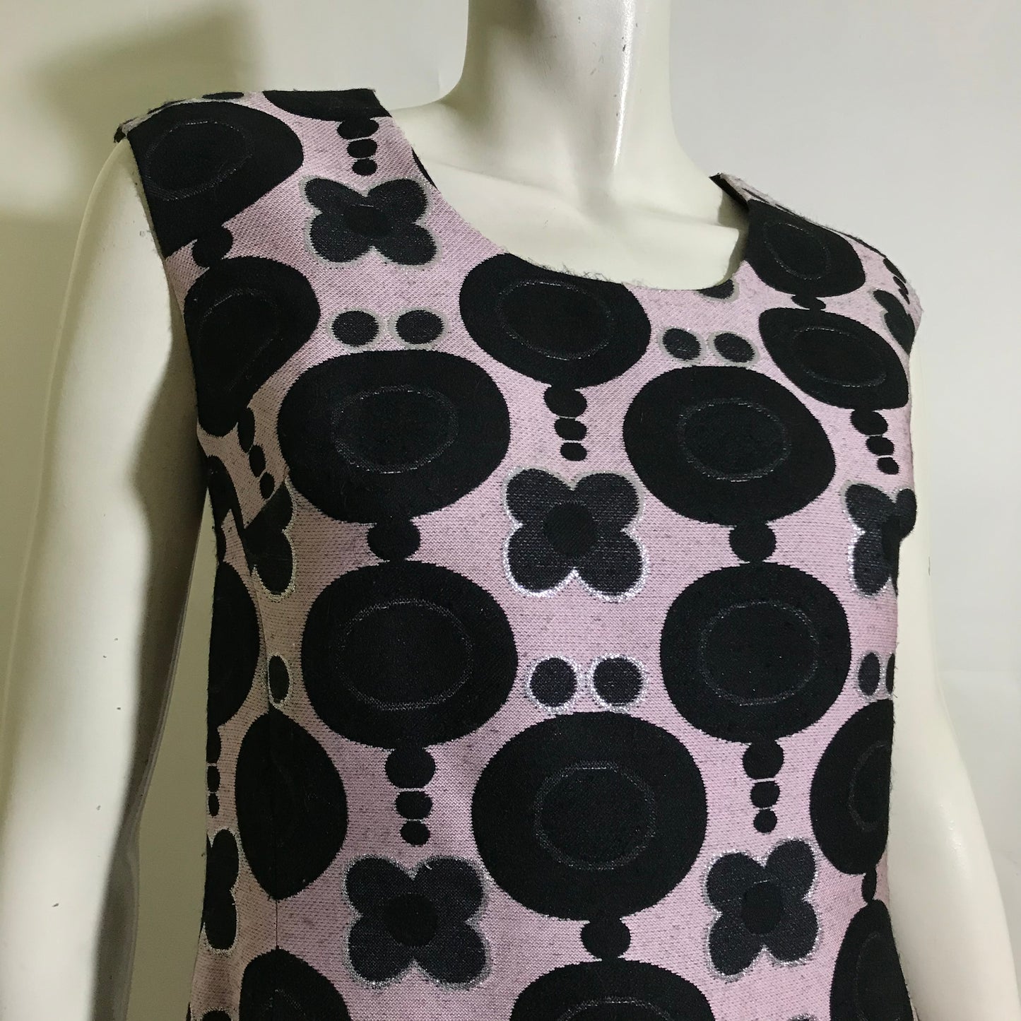 Pink SILVER and Black Glam Mod Cocktail Dress circa 1960s