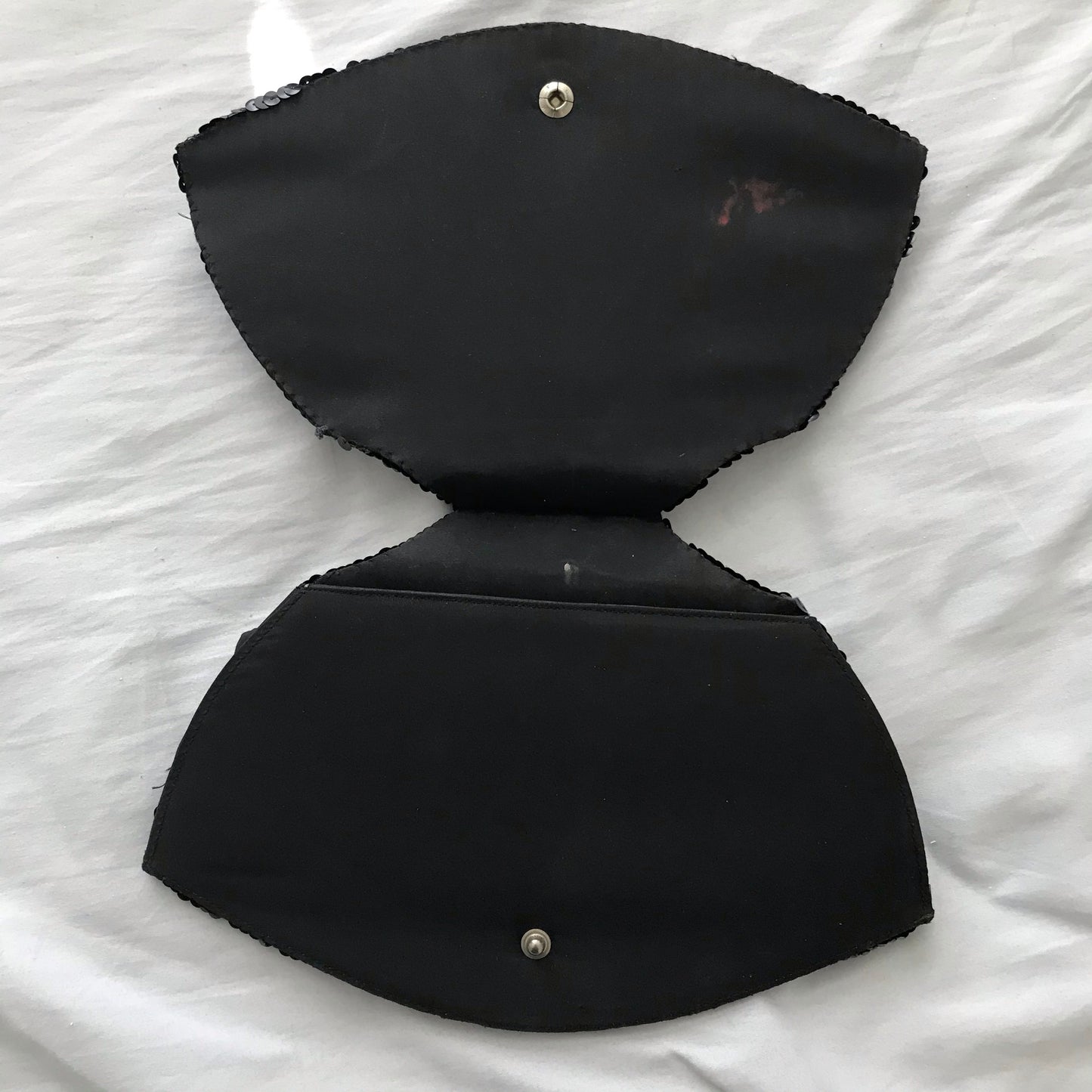 Folding Black Gelatin Sequin Covered Evening Bag Handbag circa 1930s