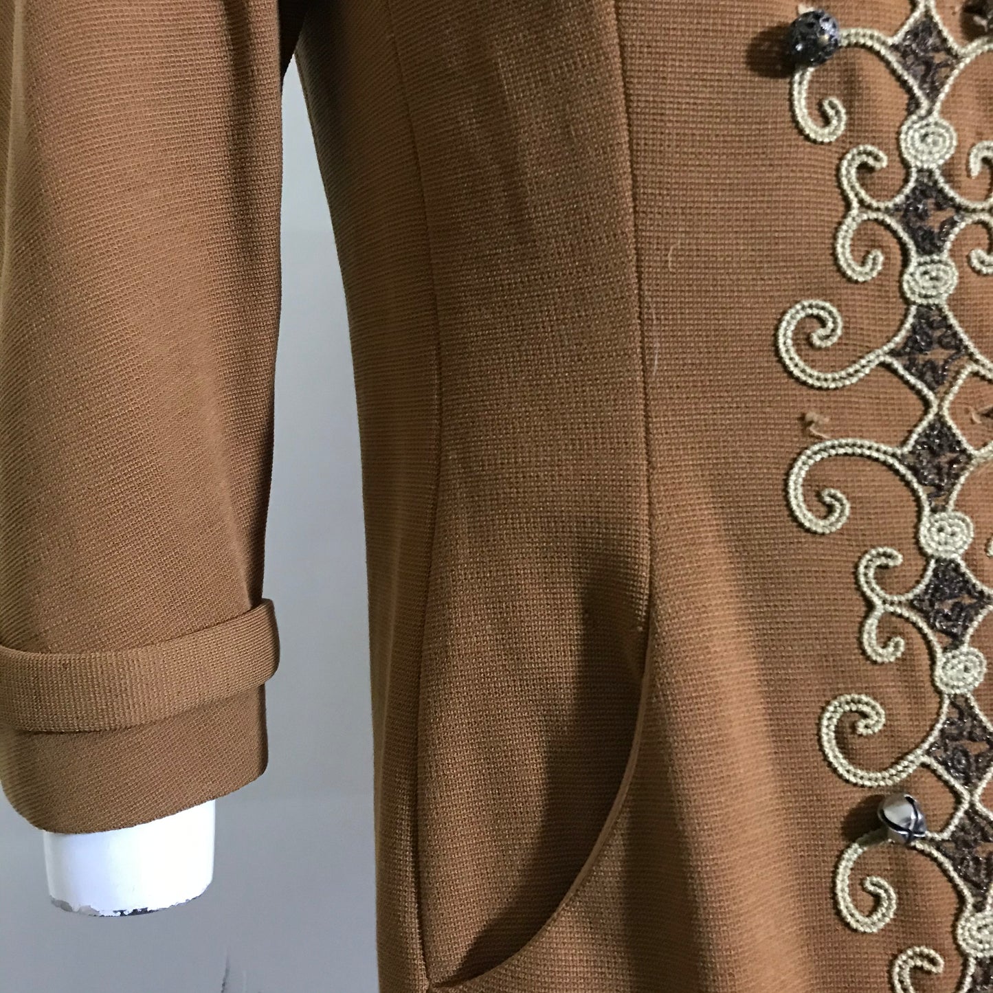Cinnamon Knit Wool Knit Shift Dress with Soutache and Beads circa 1960s