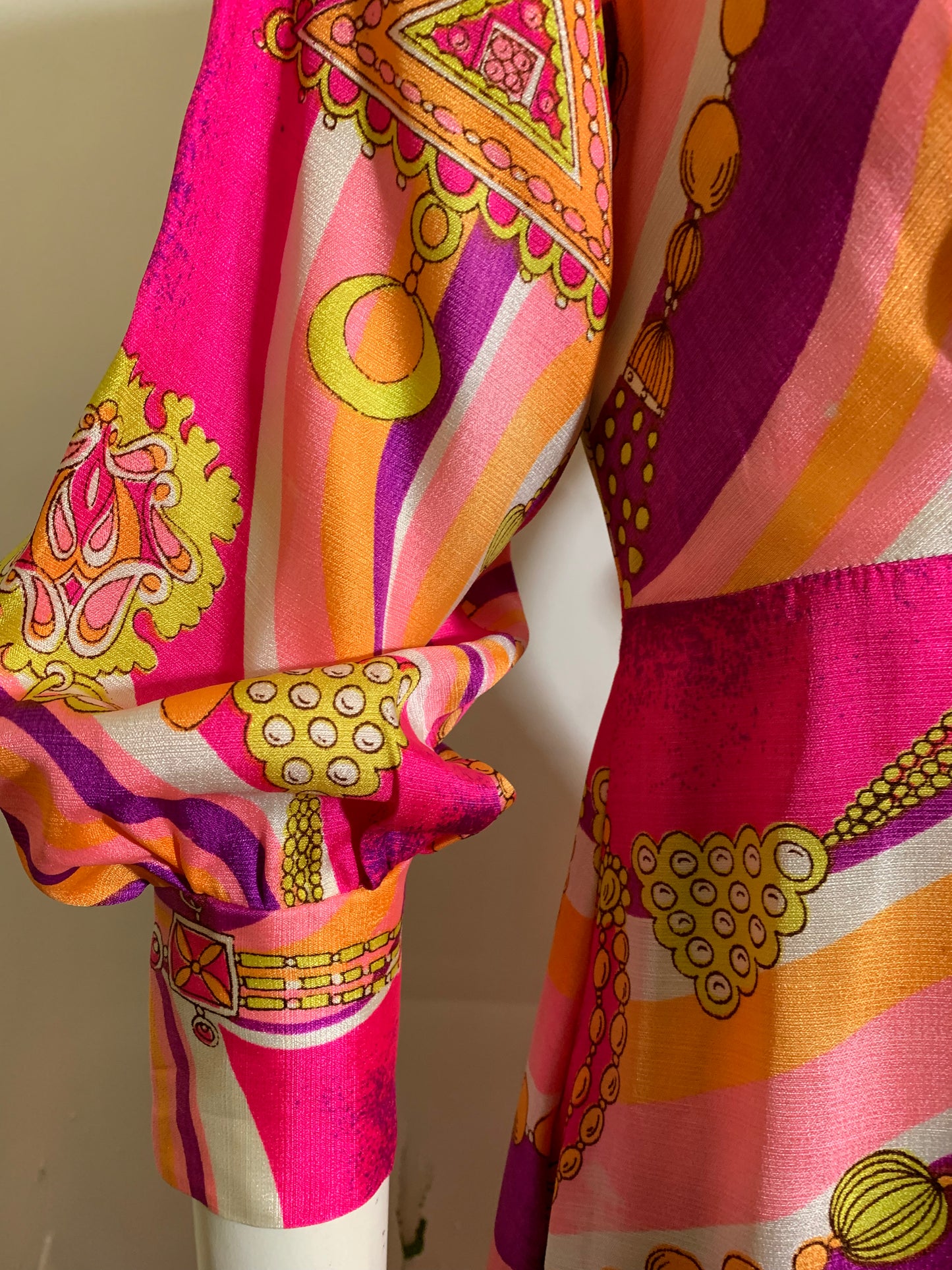 Novelty Glam Jewelry Print Lounge Dress circa 1960s