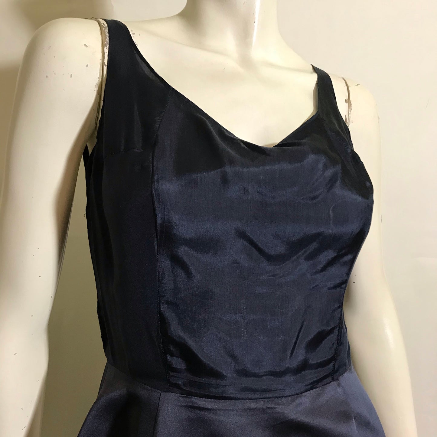 Sparkling Silver Star Sequined Bodice 3 Pc Deep Blue Silk Dress Sequined Top AND Jacket circa 1960s