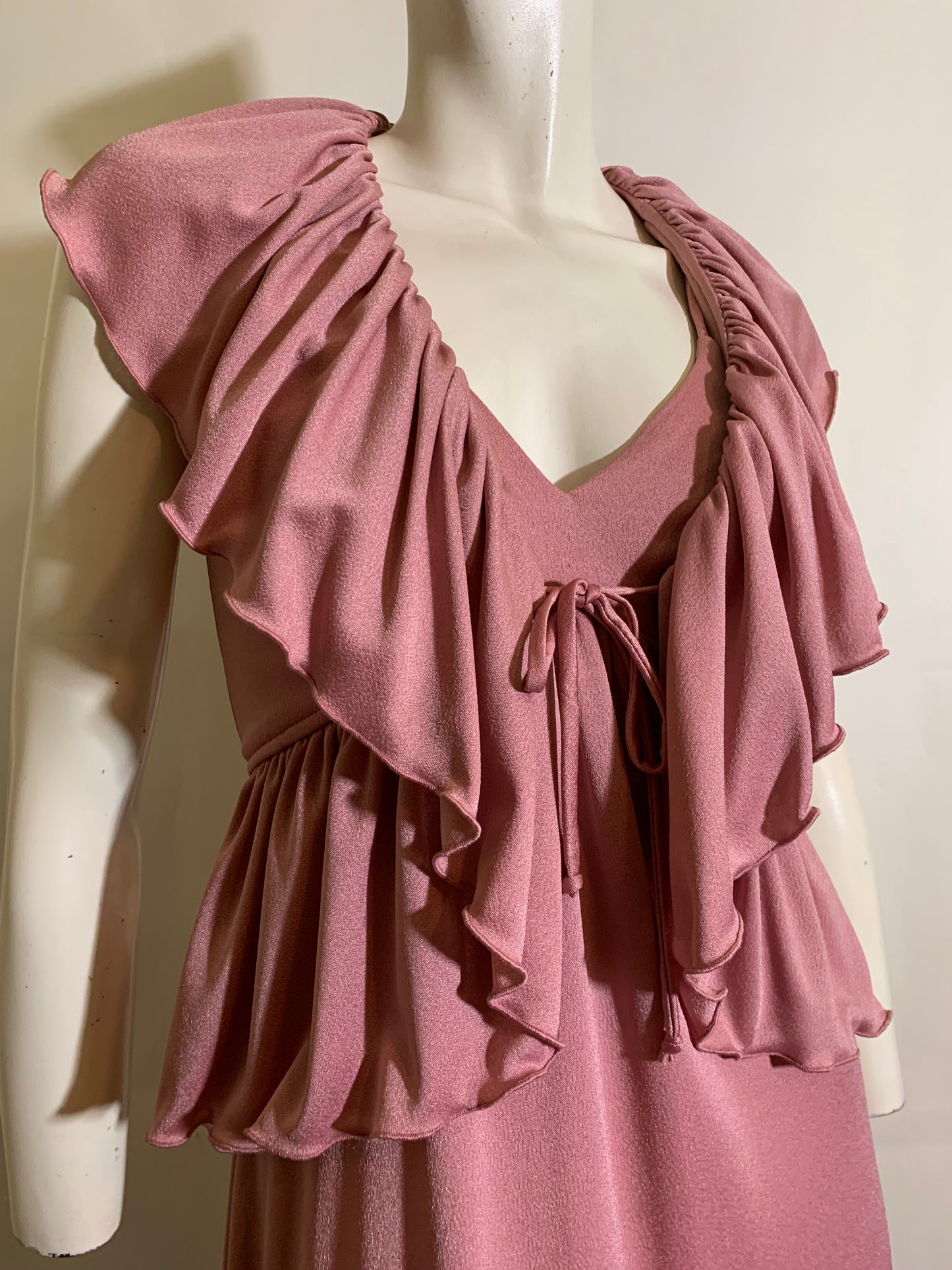 Violet Rose Crepe Nylon Disco Maxi Dress with Ruffled Jacket circa 1970s