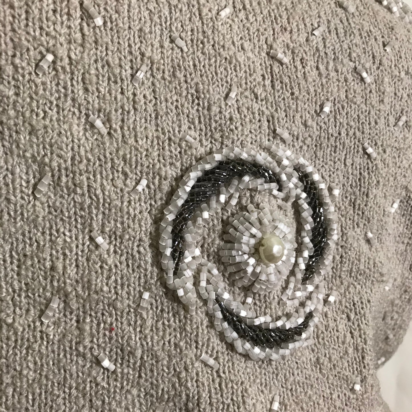 Oyster Wool Glass Beaded Cocktail Dress circa 1960s