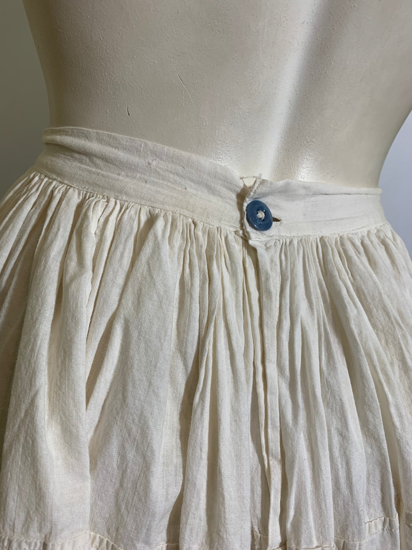 Ruffled and Embroidered Short White Cotton Petticoat circa 1890s