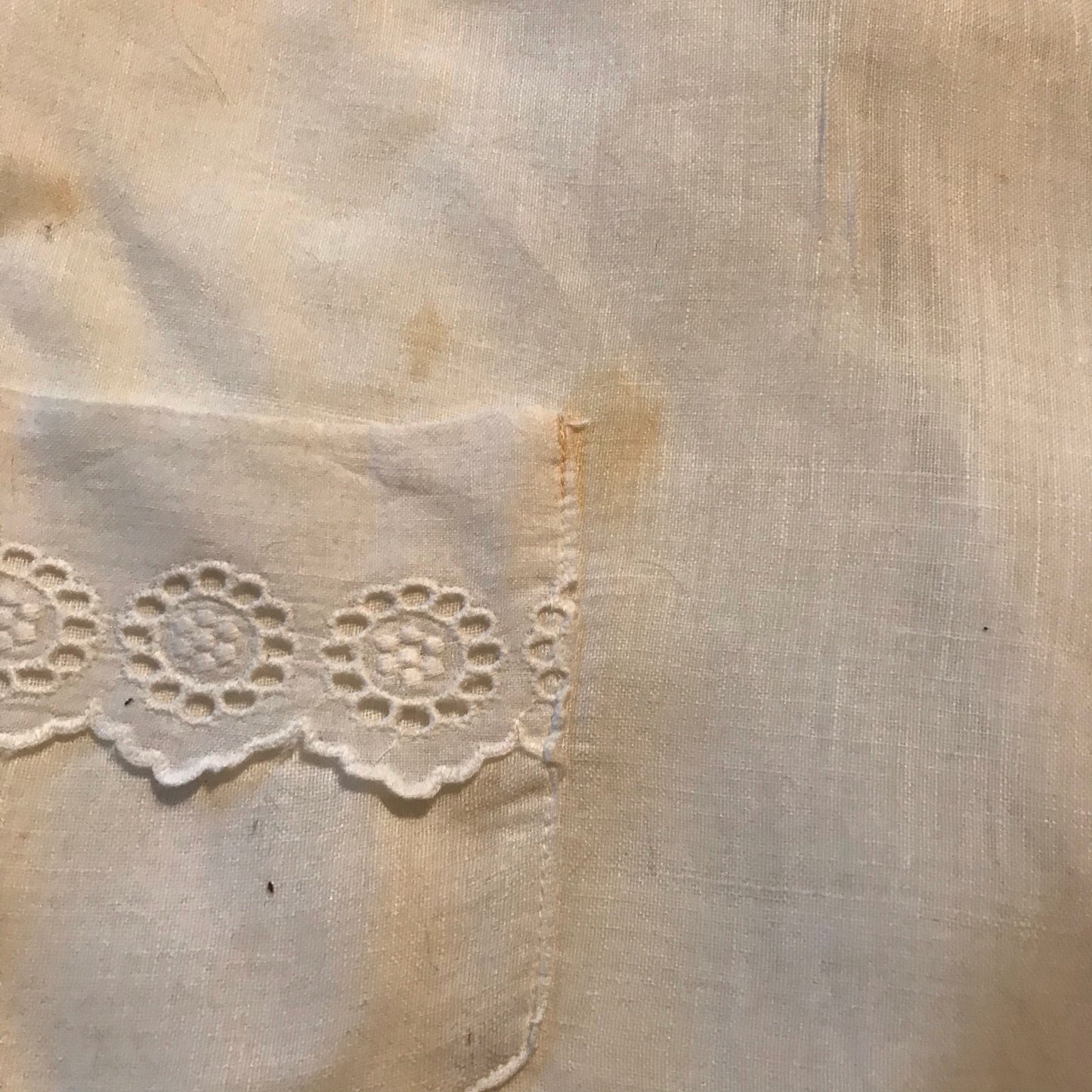 Two Lawn Cotton Embroidered Mini Aprons with Lace circa 1910