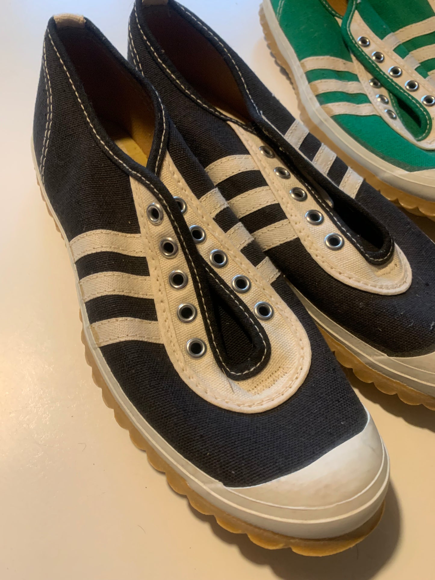 Lot 2 Pairs Kids Striped Canvas Sneakers Shoes circa 1970s