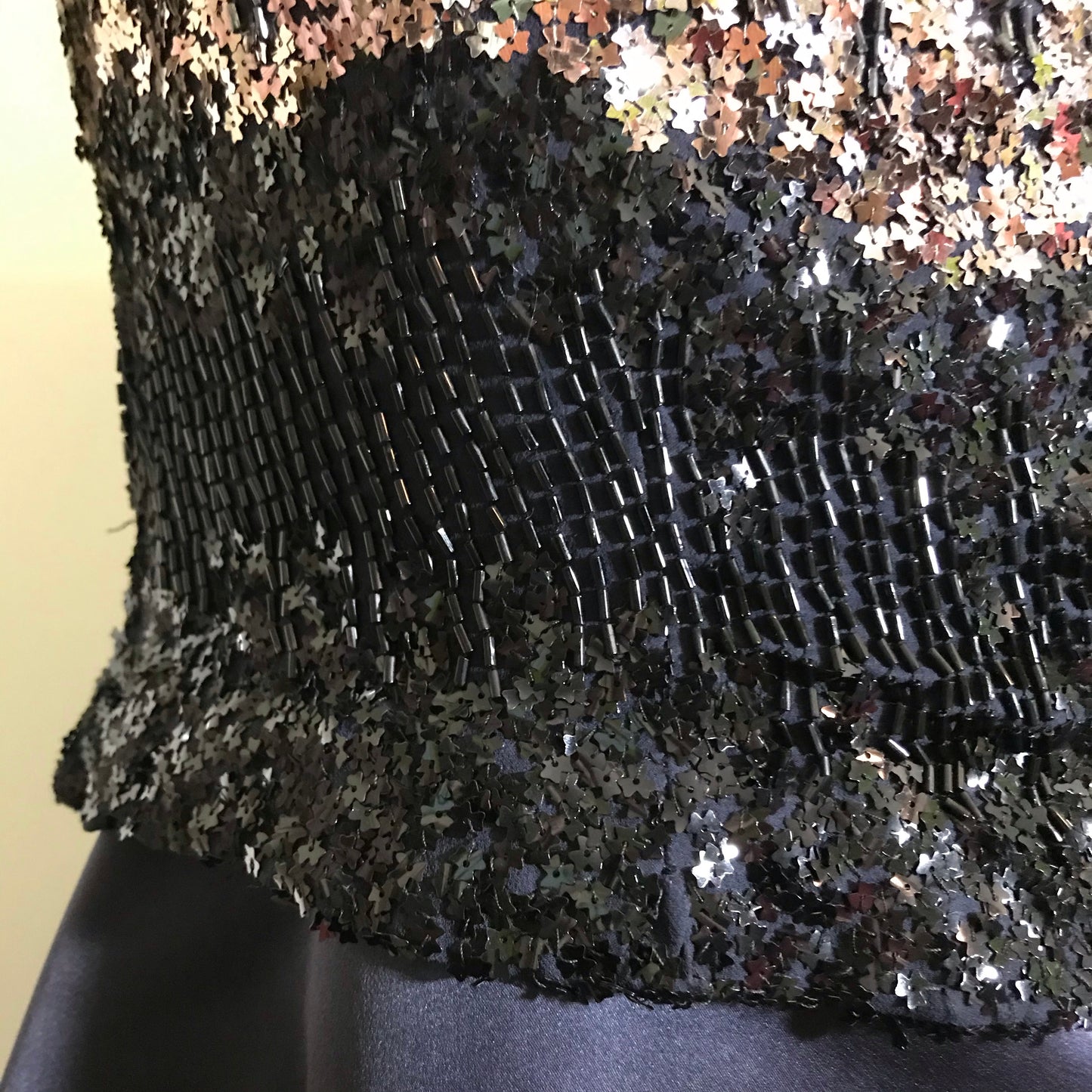 Sparkling Silver Star Sequined Bodice 3 Pc Deep Blue Silk Dress Sequined Top AND Jacket circa 1960s