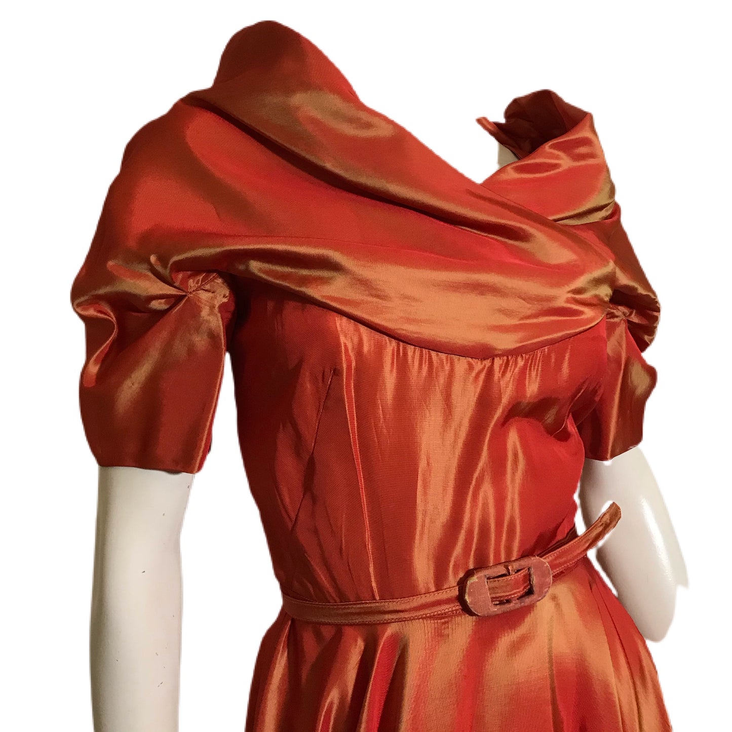 RESERVED Iridescent Tangerine Silk Taffeta Full Skirt Cocktail Dress circa 1940s