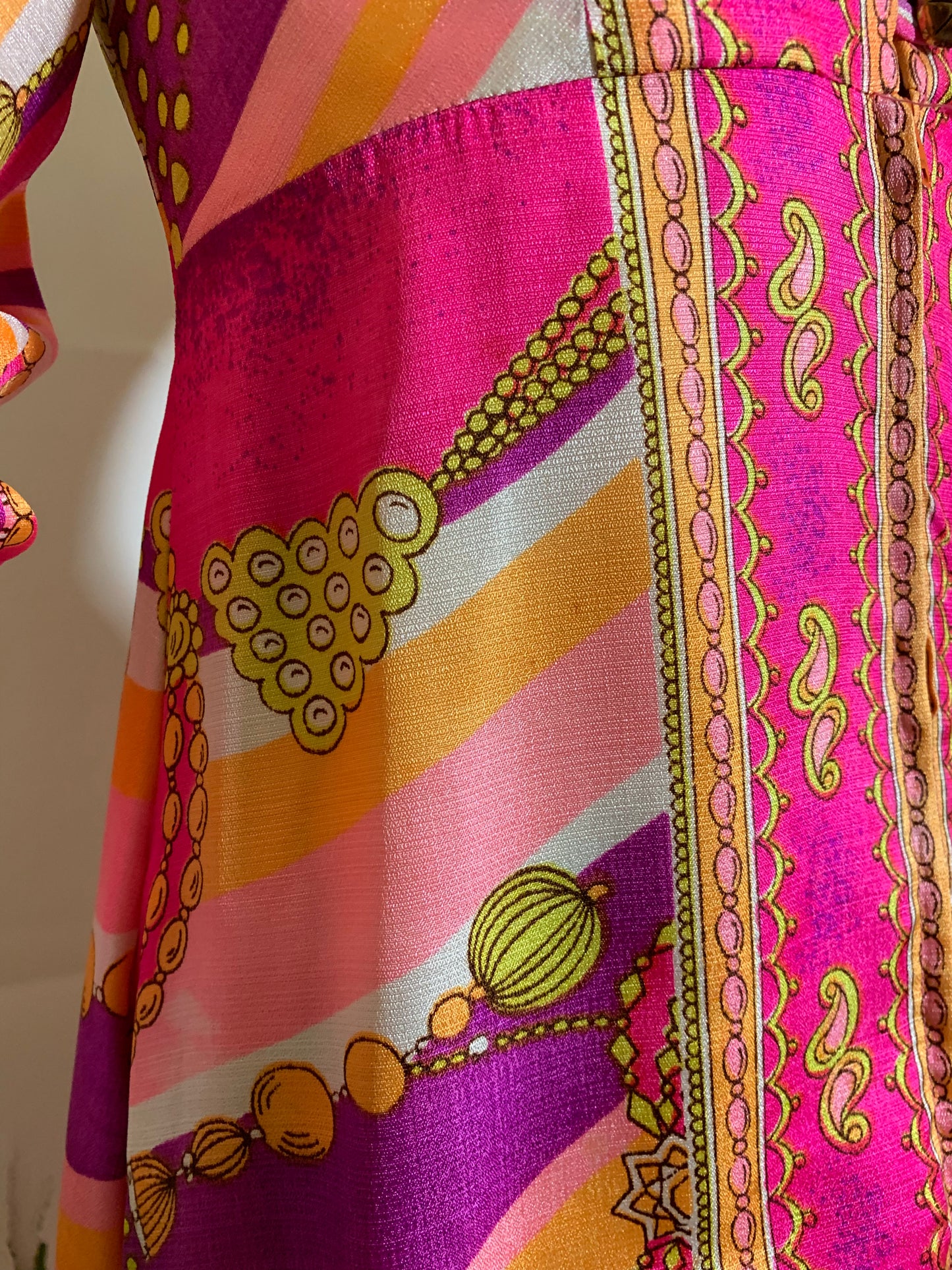 Novelty Glam Jewelry Print Lounge Dress circa 1960s