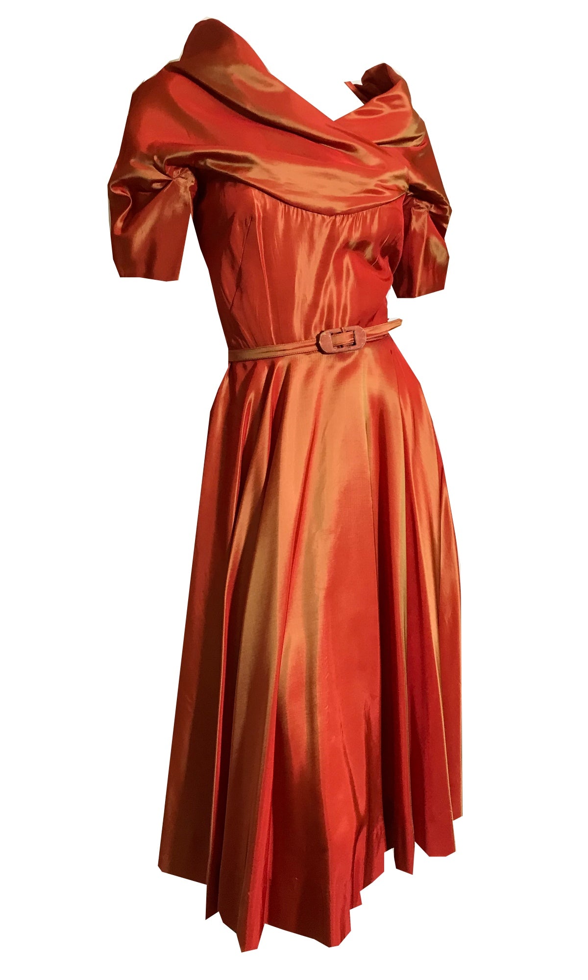 tangerine silk dress Silk Billowy Sleeve Midi Dress