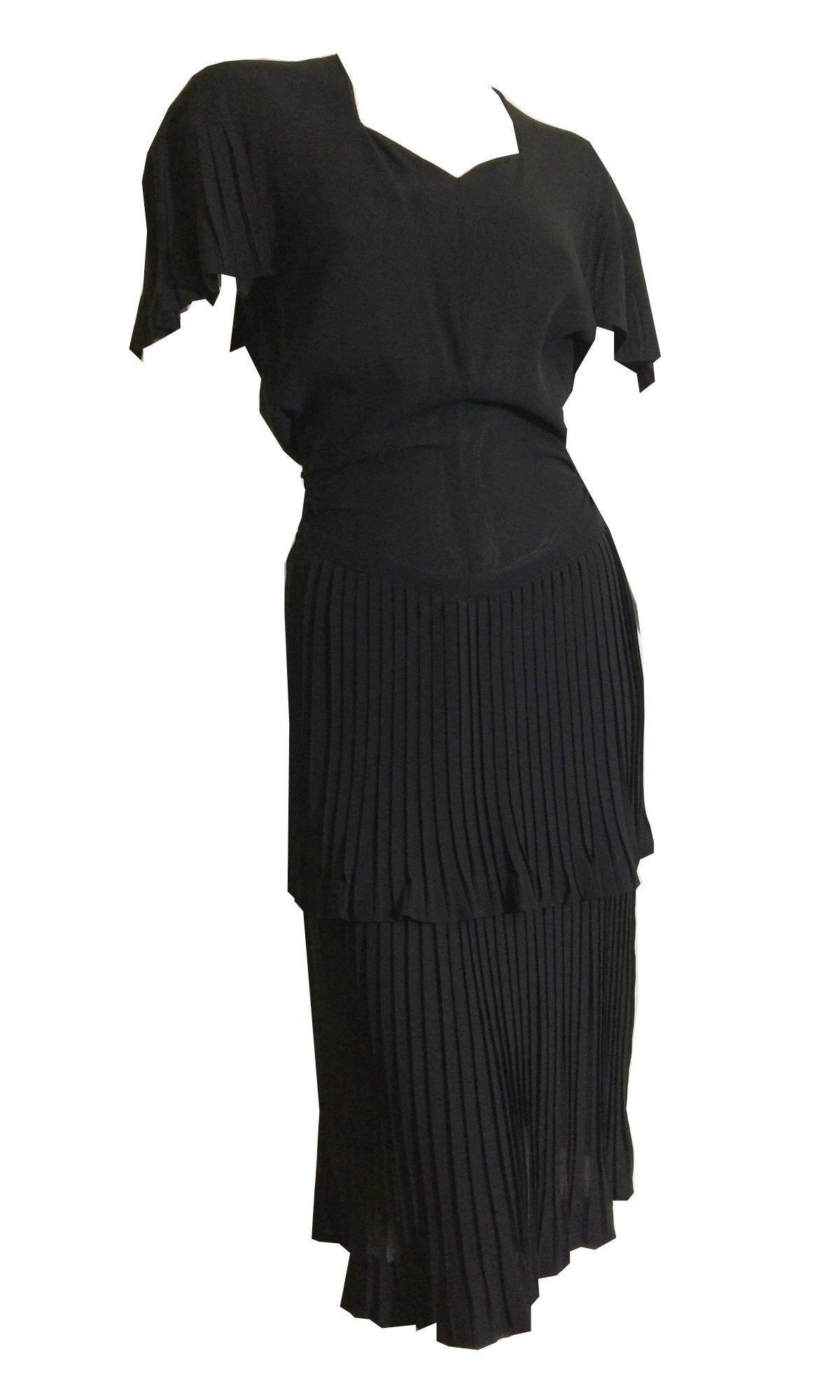 Pretty Pleated Black Tiered Skirt Cocktail Dress circa 1940s Pretty Pleated Black Tiered Skirt Cocktail Dress circa 1940s