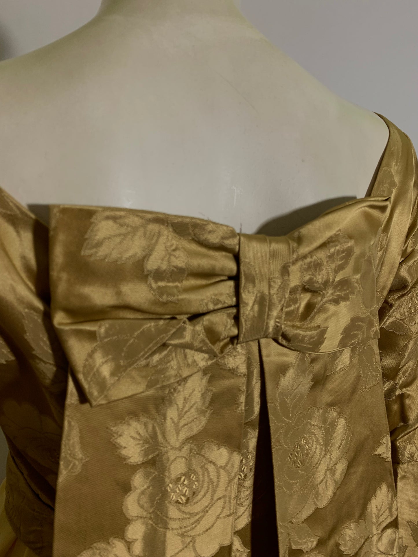 Goldenrod Long Dress Satin Bodice Watteau Train circa 1960s